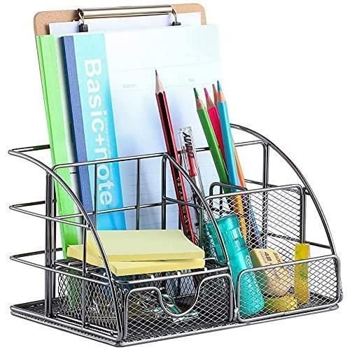 Desk organizer - Not specified - Black - 5 compartments - Sliding drawer - Metal mesh