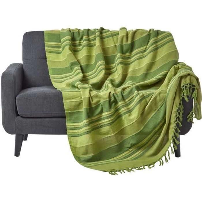 Manta a rayas para cama o sofá, verde Marruecos, 225 x 255 cm