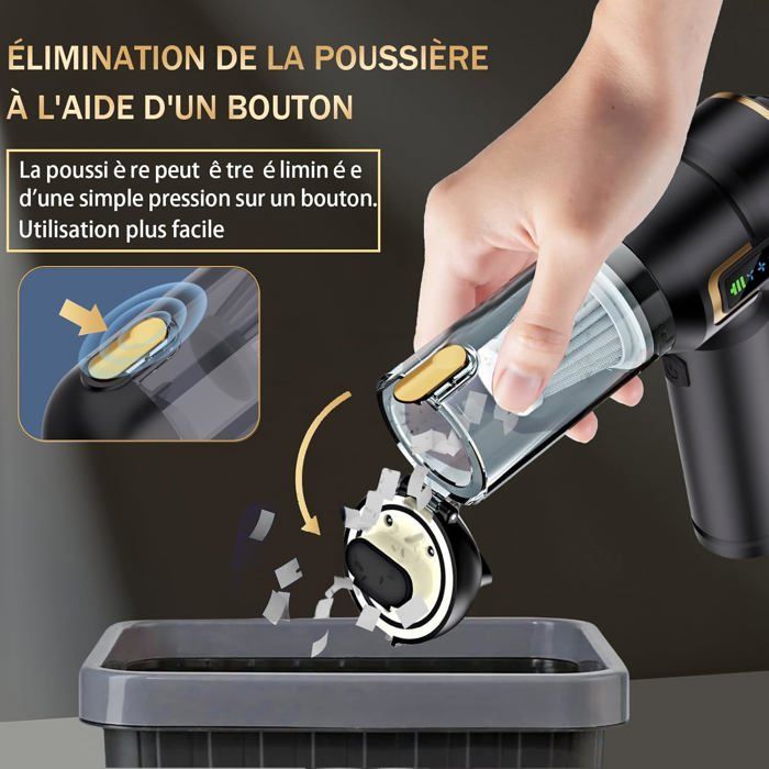 Aspirateur à Main - 22000Pa 4 in 1 - Aspirateur Voiture - 3 Vitesses 85,000U/min - pour Poils d'animaux véhicule Maison, Noir