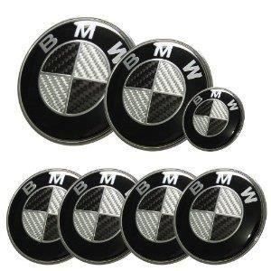 Badge Logo Emblem - BMW - KIT 7 - Carbon Black - Hood 82mm - Trunk 74mm - Steering Wheel 45mm