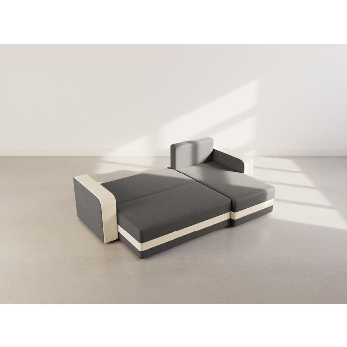 Harvey - Canapé d'angle réversible 4 places convertible avec coffre en tissu bicolore - Gris / Beige