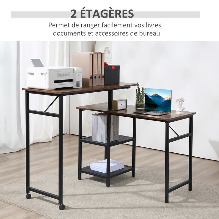 Bureau d'angle HOMCOM Panneau de particule 180x50x100cm Marron
