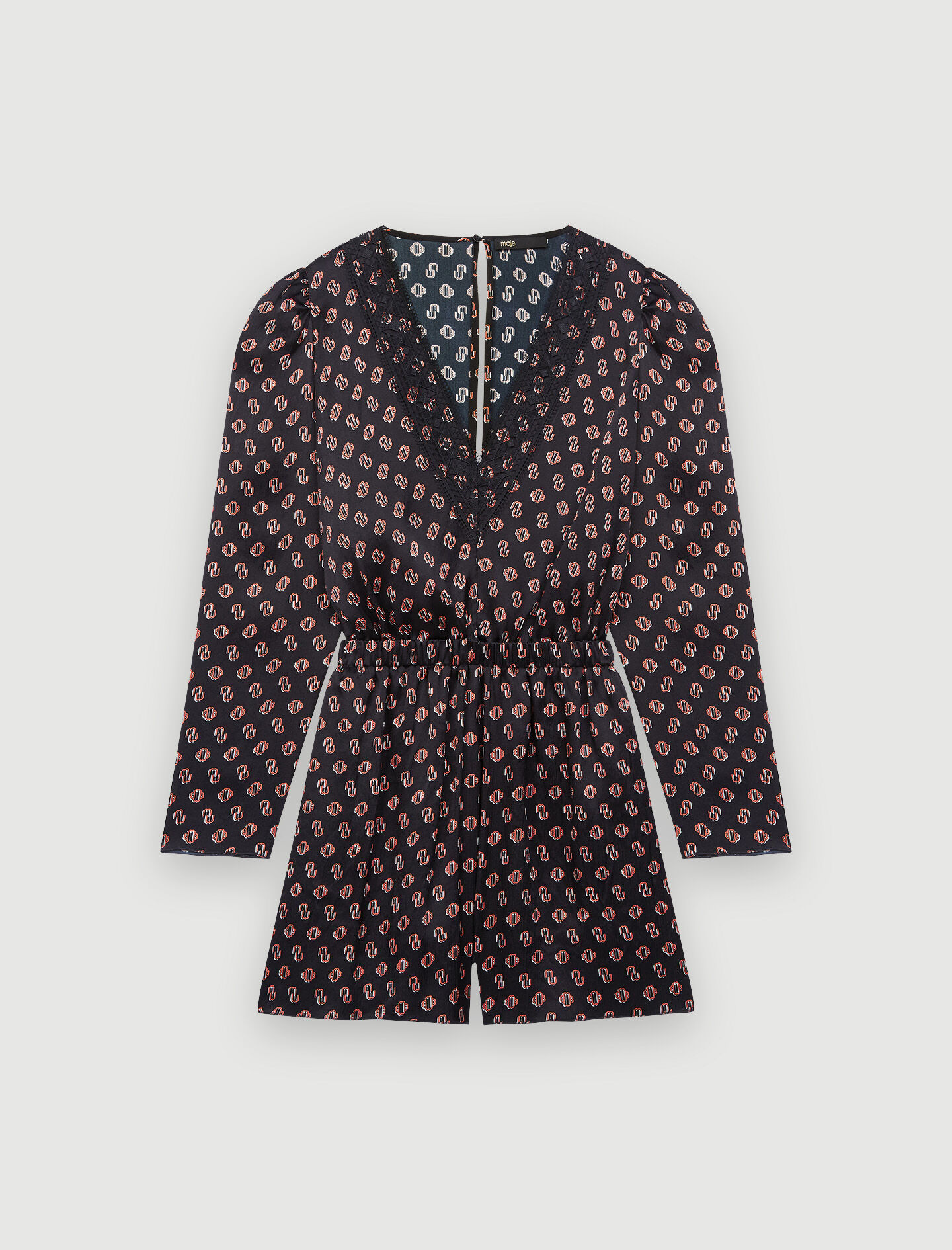 Korte zijden jumpsuit met print Maje-Monogramme M Noir petit
