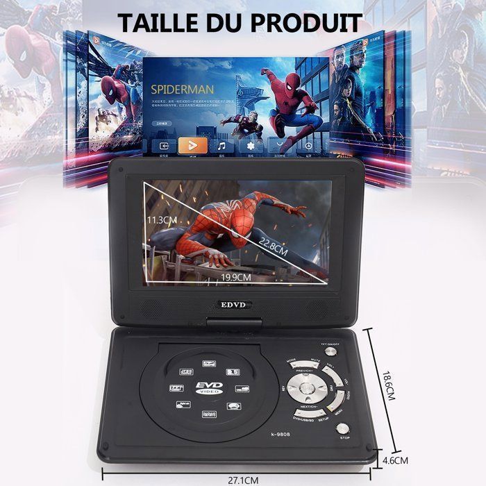 Lettore DVD portatile da 9,8 pollici, schermo HD da 9