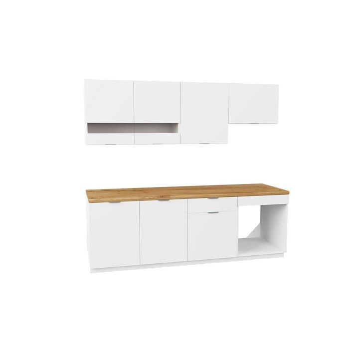 Cozinha completa - Com bancada de 200 cm - Branco e Natural - CARMEO