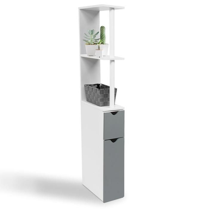 Mobiletto da bagno IDMARKET WILLY con ripiano, in legno, 2 ante, bianco e grigio