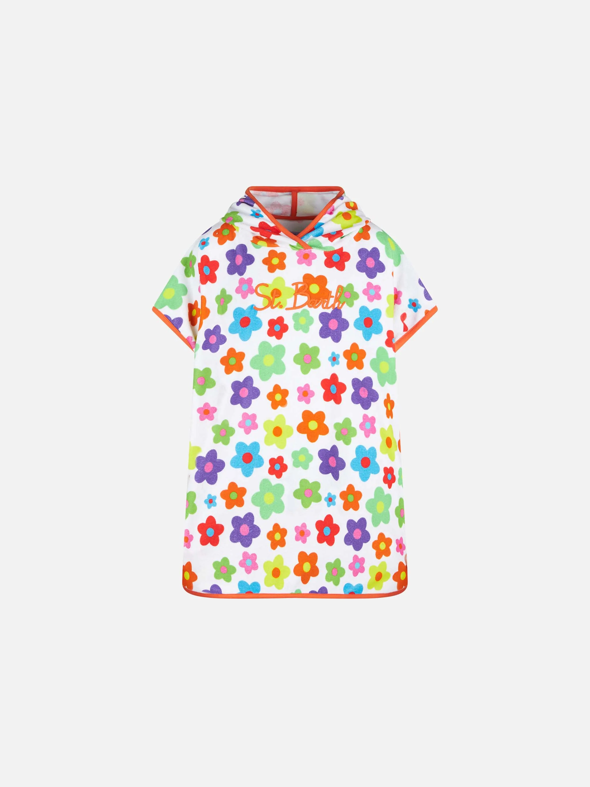 Badstof poncho voor meisjes met veelkleurige madeliefjes.