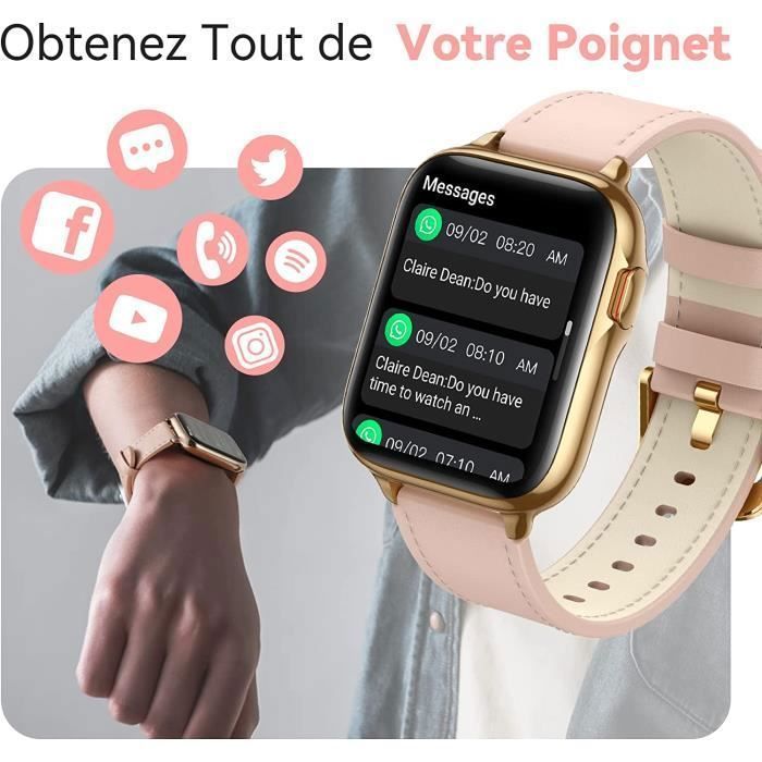 Smartwatch Bluetooth da donna con chiamate, display da 1,7'' con monitoraggio dell'ossigeno nel sangue, contapassi, impermeabile IP68 per Android e iOS - Rosa