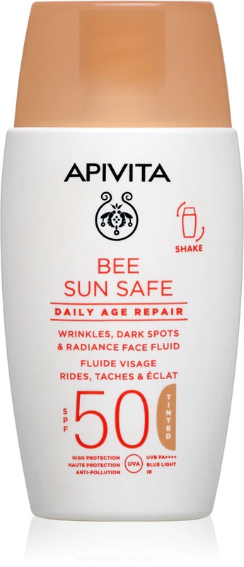 Apivita Bee Sun Safe Daily Age Repair obarvana tekočina SPF50 zaščitna krema SPF 50
