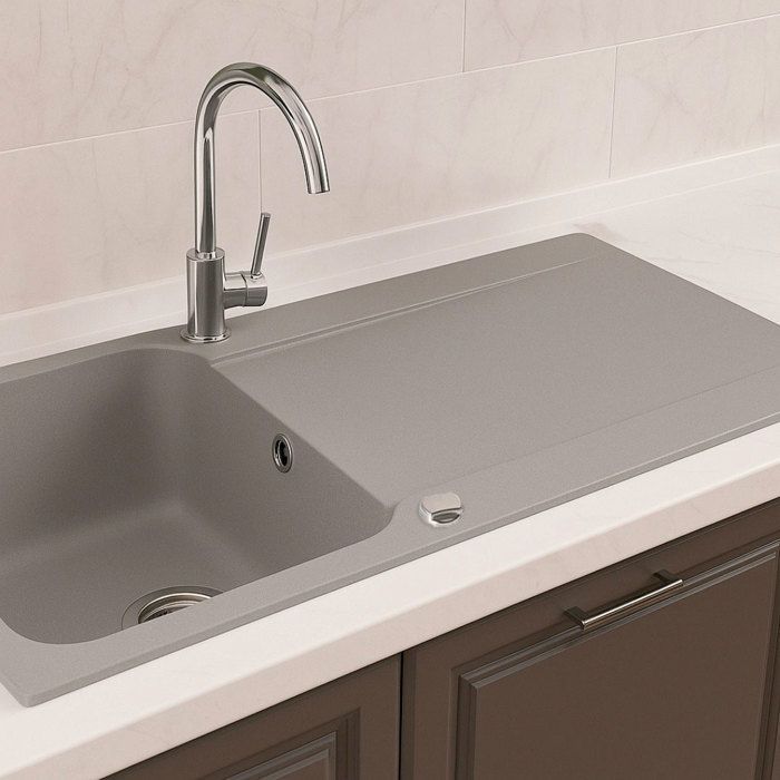 Smooth Reversible Sink with 1 Large Bowl and 1 Drainer in Resin - Grey - Essebagno