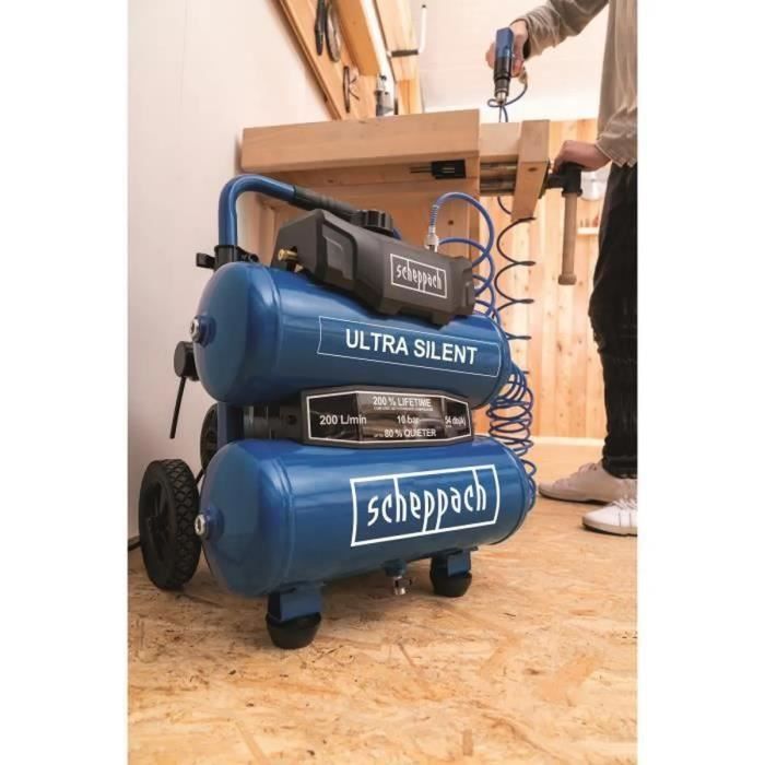 Compresor de aire horizontal ultrasilencioso Scheppach HC20SI - 20L - 750W - 10 bar