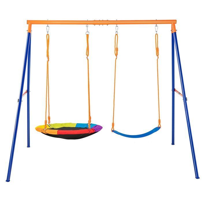 Columpio VEVOR - Incluye 1 columpio redondo y 1 columpio tradicional, estructura metálica resistente con cuerdas ajustables.