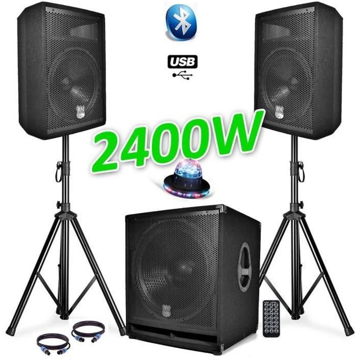 PACK SONO COMPLET BMS1812 USB-Bluetooth 2400W  Sub 18
