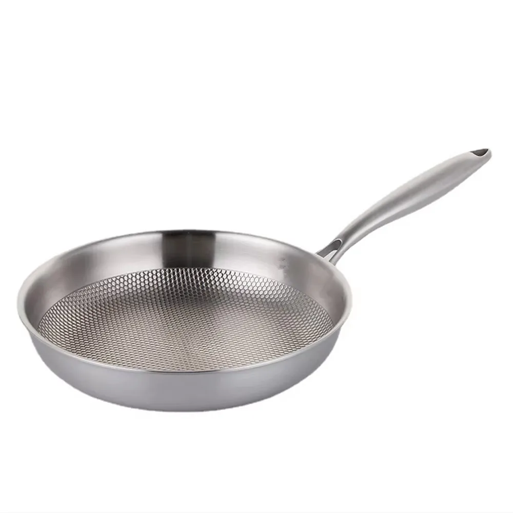 Wok en acier inoxydable 304, poêle à frire antiadhésive pour steaks, sans revêtement, compatible avec les plaques à gaz et à induction.