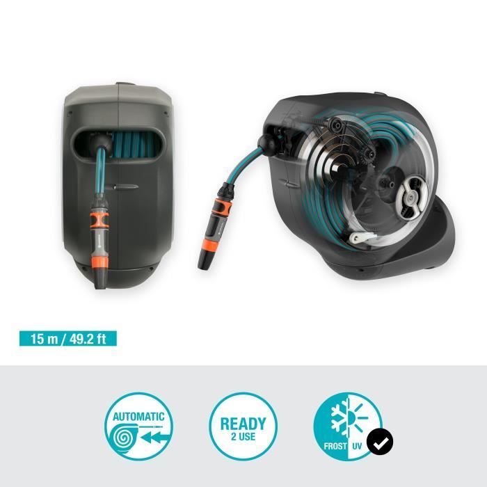 Enrollador de manguera automático de pared GARDENA RollUp S de 15 m
