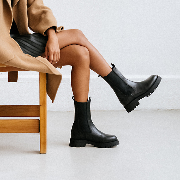 Bottines à plateformes  en cuir noir