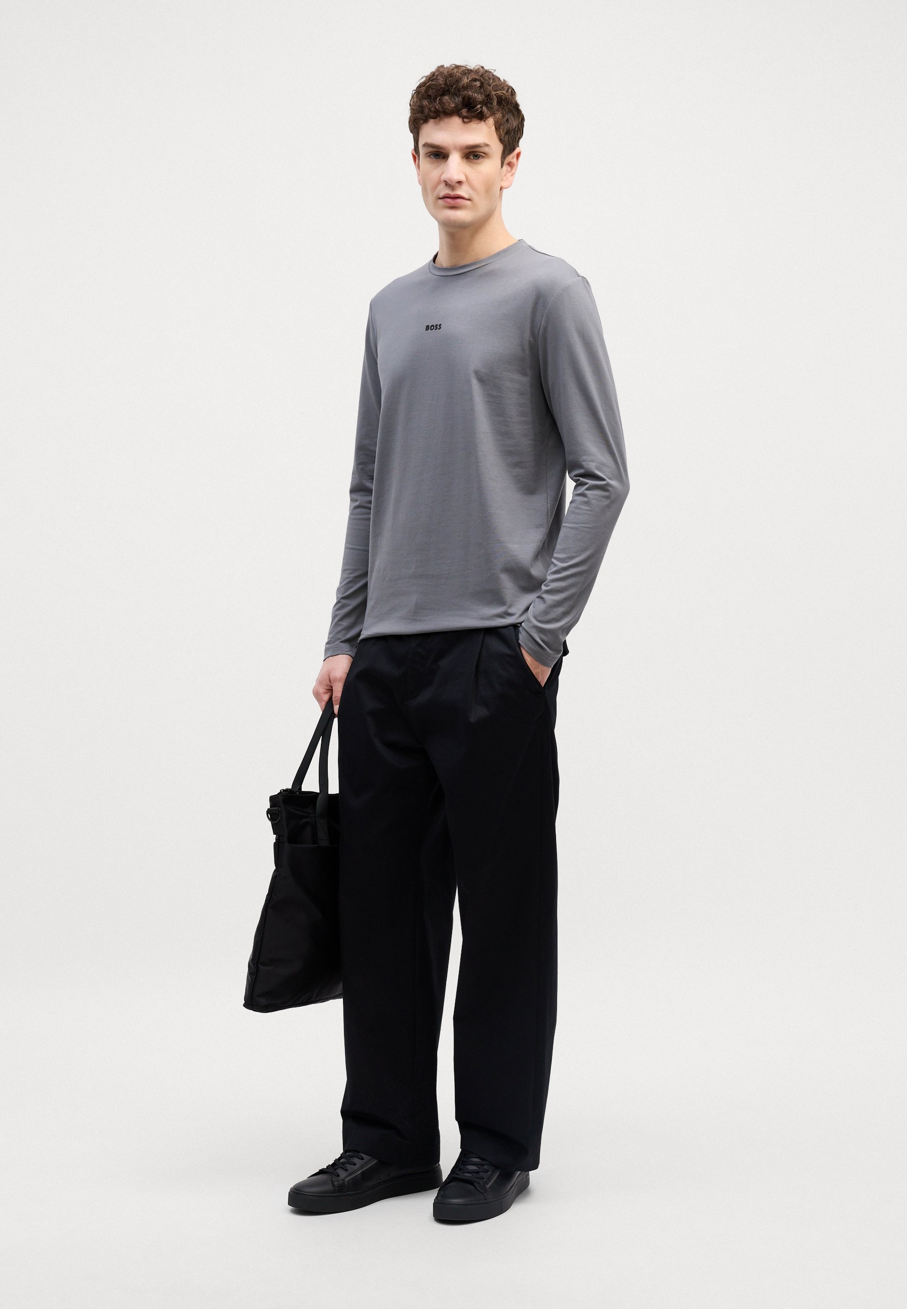 BOSS top met lange mouwen - open grijs