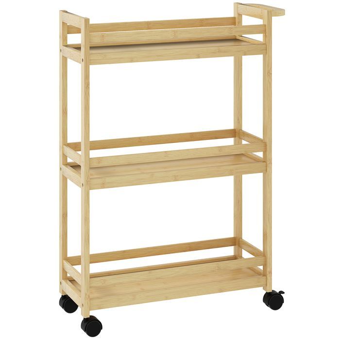 Estantería de almacenamiento para baño - HOMCOM - 3 niveles de bambú - con ruedas para cocina, baño, sala de estar - natural