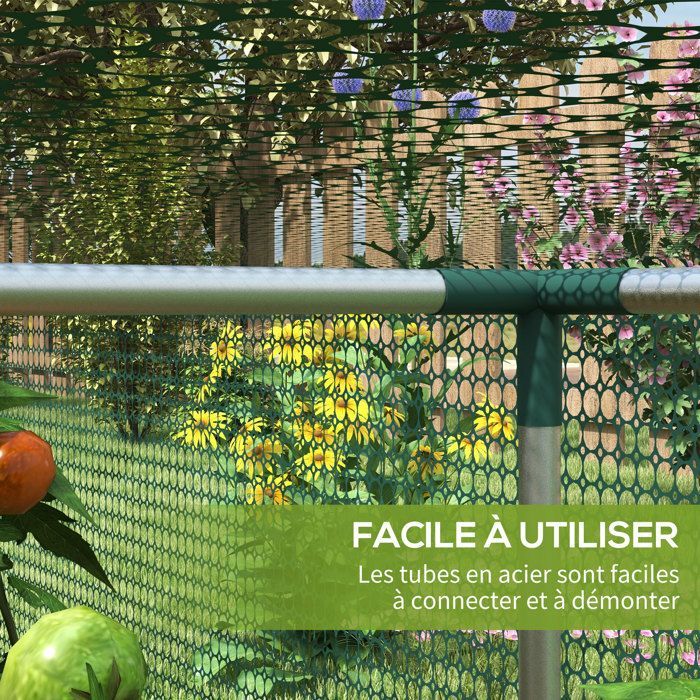 Serre de jardin - Outsunny - serre à tomates filet protection porte zippée enroulable HDPE - acier - 125x248x62,5cm - vert