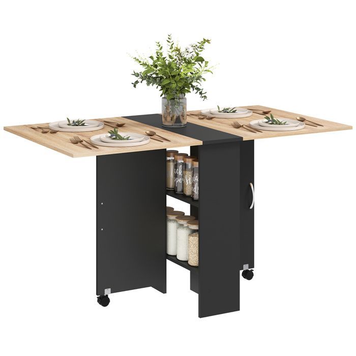 HOMCOM - Mesa de cocina plegable - Tablero de partículas - 75x140x74cm - Roble y negro