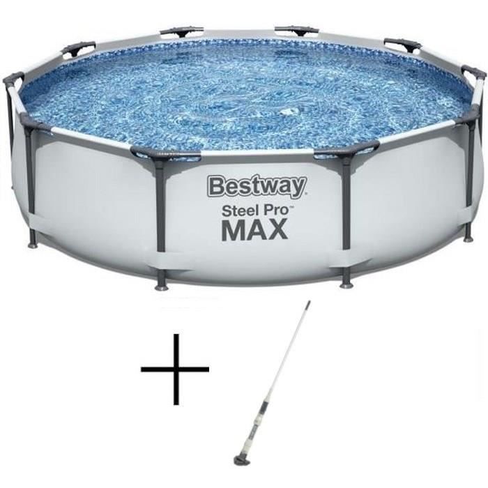 Kit Piscine hors sol tubulaire BESTWAY Steel Pro Max™ - 305 x 76 cm - Ronde + Balai aspirateur électrique Aquascan