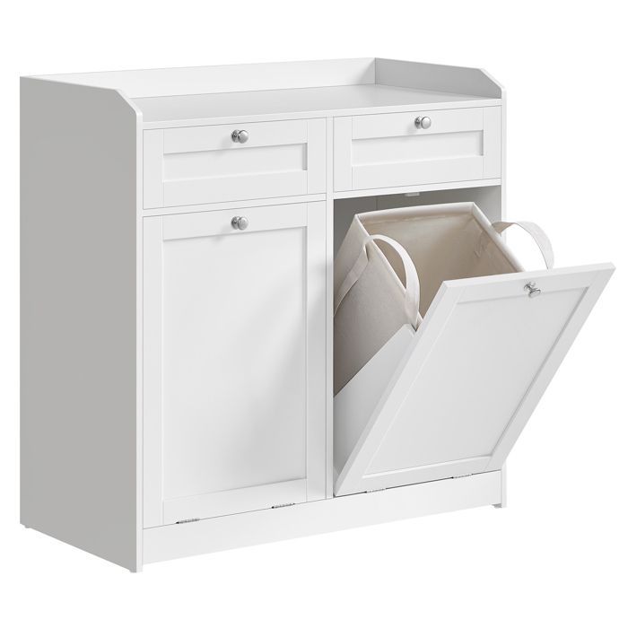 Bathroom cabinet with removable inner bag and handles, 2 drawers and 2 laundry baskets, 40 x 78.9 x 80.2 cm, White
