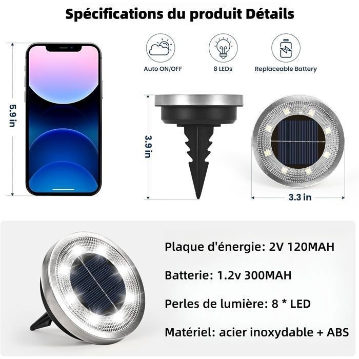 Juego de 8 luces solares para exteriores, 8 luces solares LED impermeables para jardín, focos solares empotrables para piscina, color blanco.