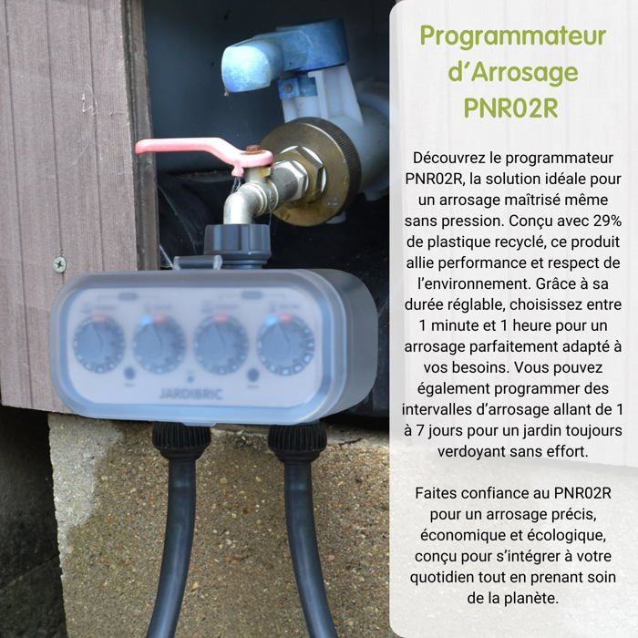 Programmateur d'arrosage sans pression - 2 voies - Durée réglable 1 min à 1 h - Intervalle programmable 1 à 7 jours