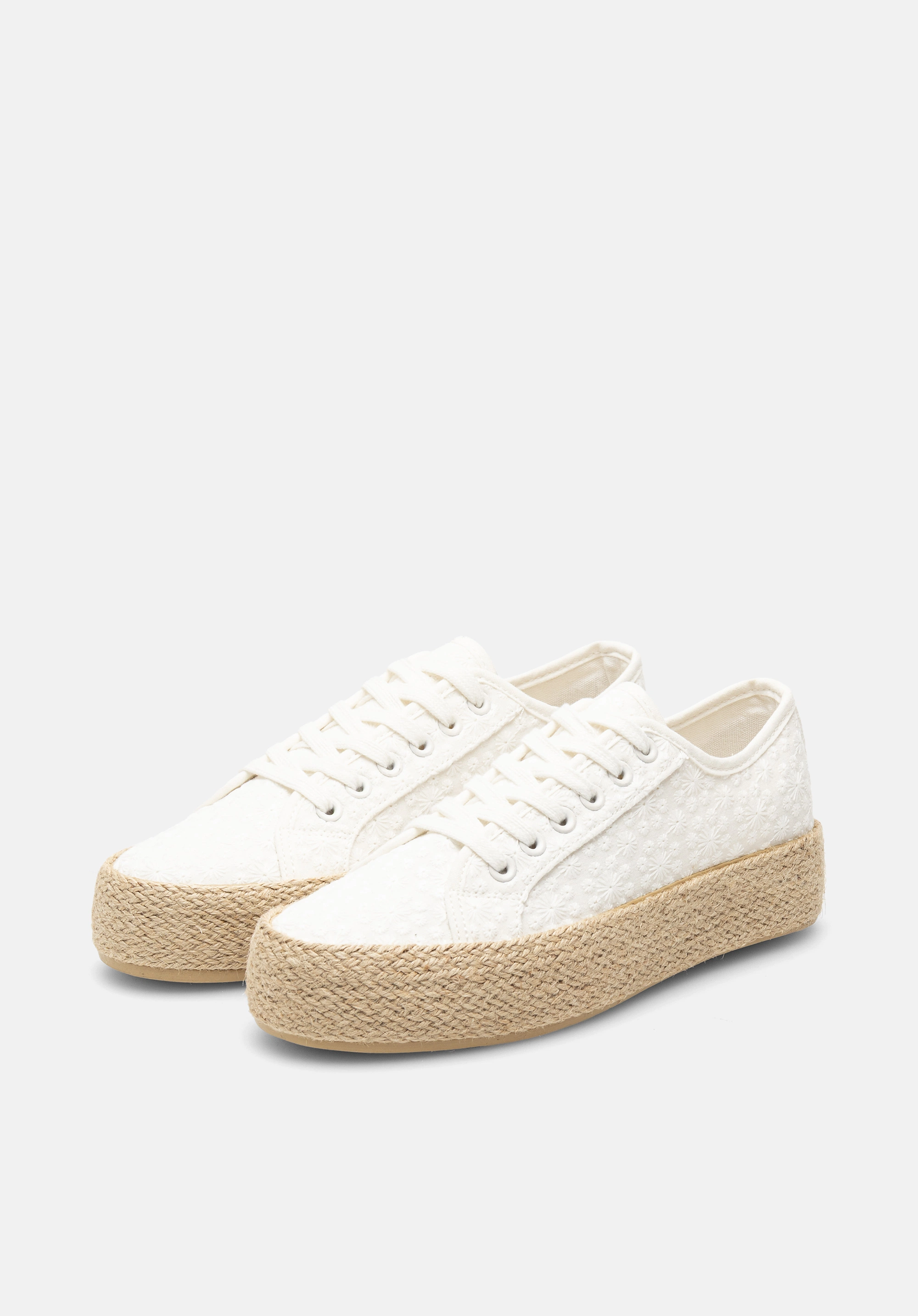 Damskie sneakersy na słomkowej podeszwie złamana biel