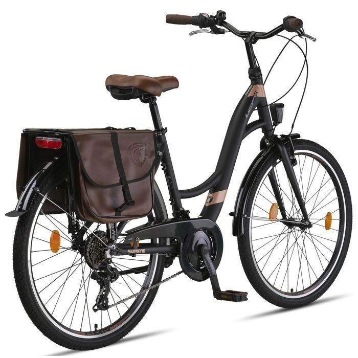 Un vélo de ville pour femme de 26 pouces avec cadre en aluminium [Noir, 26 pouces]