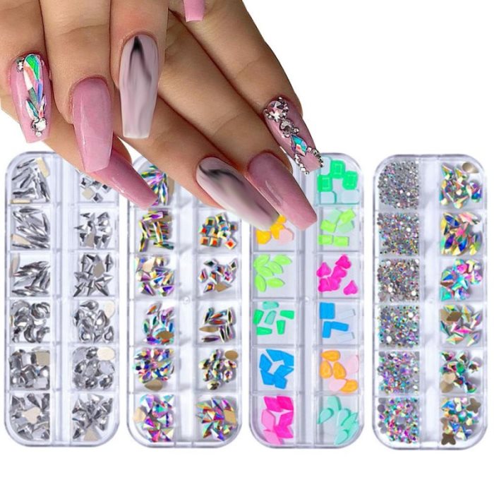 Strass et paillettes 3D Mix Crystal AB pour nail art à dos plat, décoration pour ongles, colle pour pierres et cristaux.