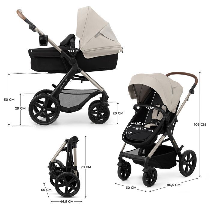 Kinderkraft MOOV2 3-i-1-barnvagn, Mink PRO i-Size babyskydd
