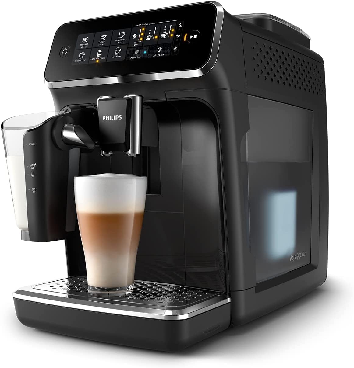 PHILIPS 3200 Serie Vollautomatischer Espressoautomat - LatteGo Milchaufschäumer, 5 Kaffeesorten, intuitives Touch-Display, Schwarz, (EP3241/54)
