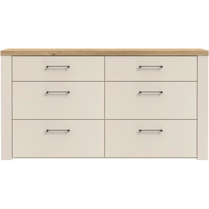Commode NELLEKE  6 Tiroirs - Décor cachemire et bois - L156,3 x P41,3 x H83,1 cm