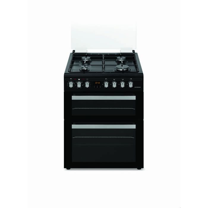 Cocina Schneider SCCG64DO-BM con doble horno y 4 quemadores de gas, color negro mate.