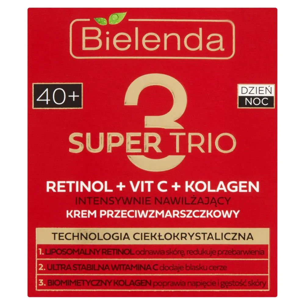 Bielenda Super Trio (Retinol + Vit C + Kolagen) Krem przeciwzmarszczkowy 40+ dzień/noc