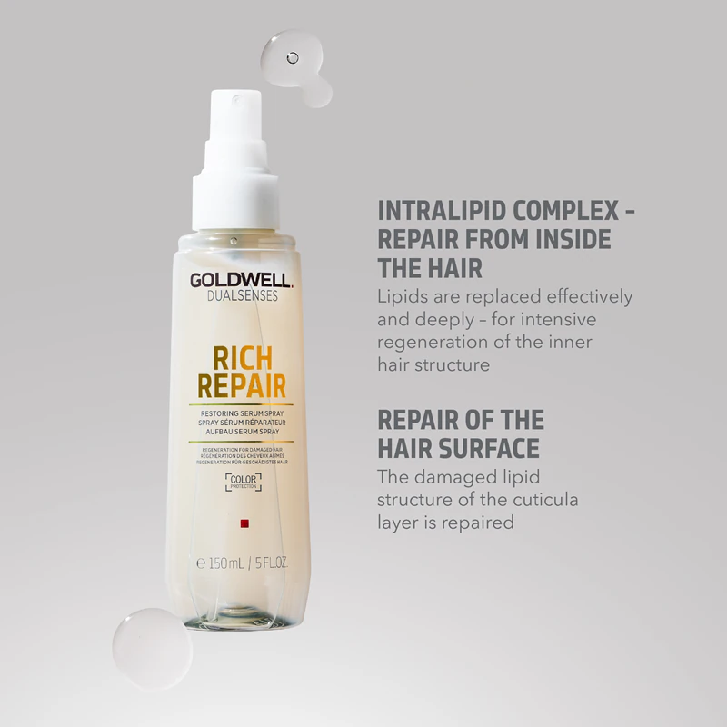 Goldwell Dualsenses Rich Repair, sérum em spray sem enxágue para cabelos danificados.