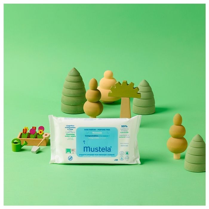 Lenços de limpeza compostáveis Mustela, sem perfume, pacote com 60 unidades