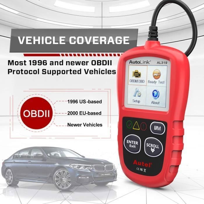 Herramienta de diagnóstico automotriz AUTEL AL319 OBD2 - Lector de códigos con un solo clic - Multimarca - Menú en francés
