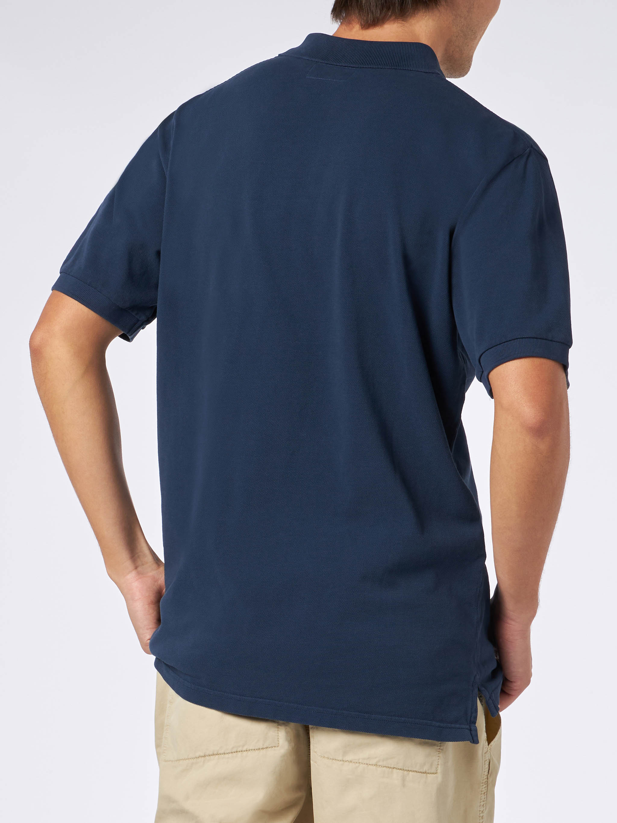 Herenpolo in blauw piqué met St. Barth-logo en vintage-effect.
