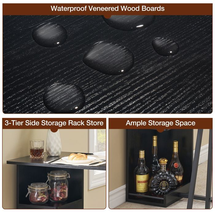 Juego de mesa de bar y 2 sillas - Juego de 1 mesa + 2 taburetes altos de bar - Sillas altas para mesa de bar de cocina, color negro