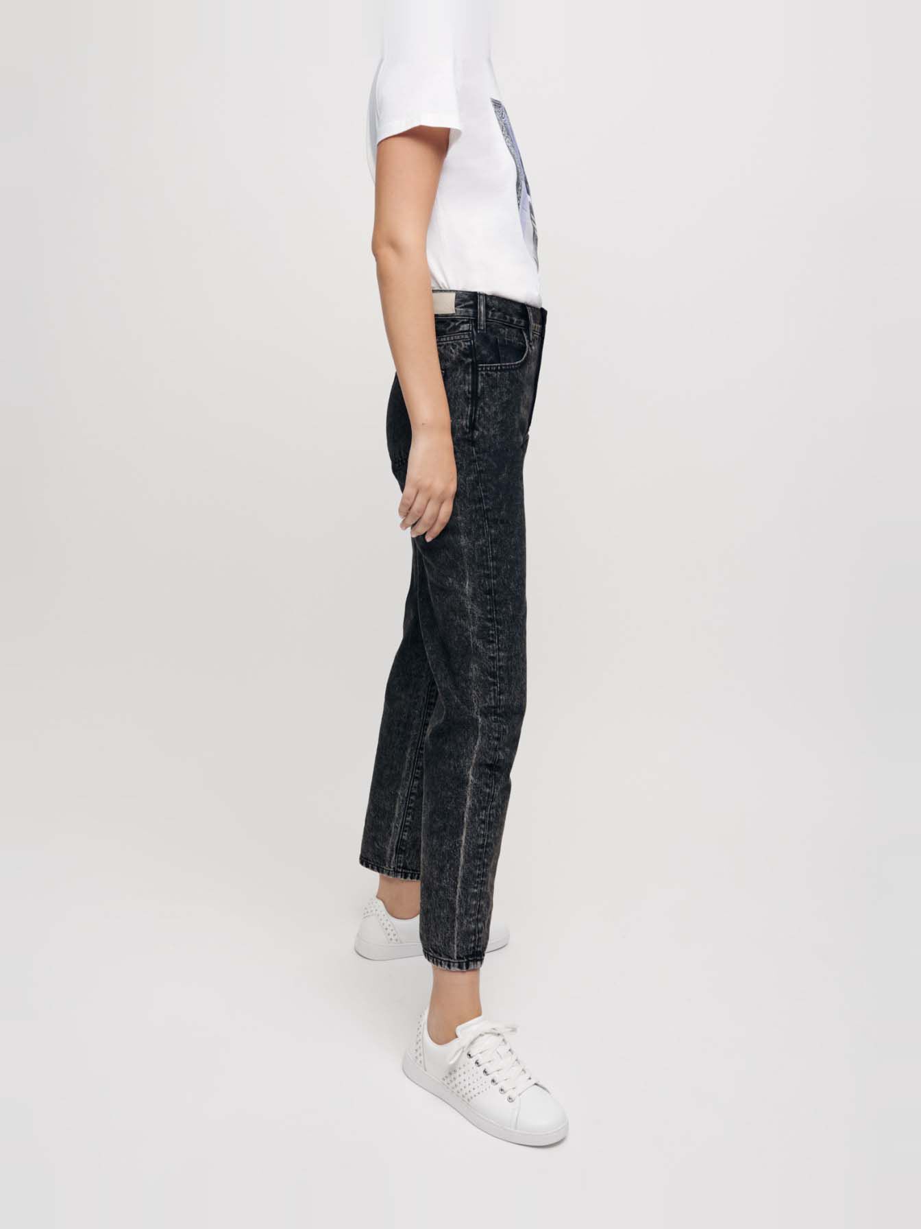 Gescheurde mom jeans met middelhoge taille - Zwart