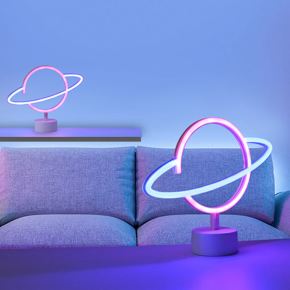 LED-Neon-Tischleuchte Saturn, 2er Set