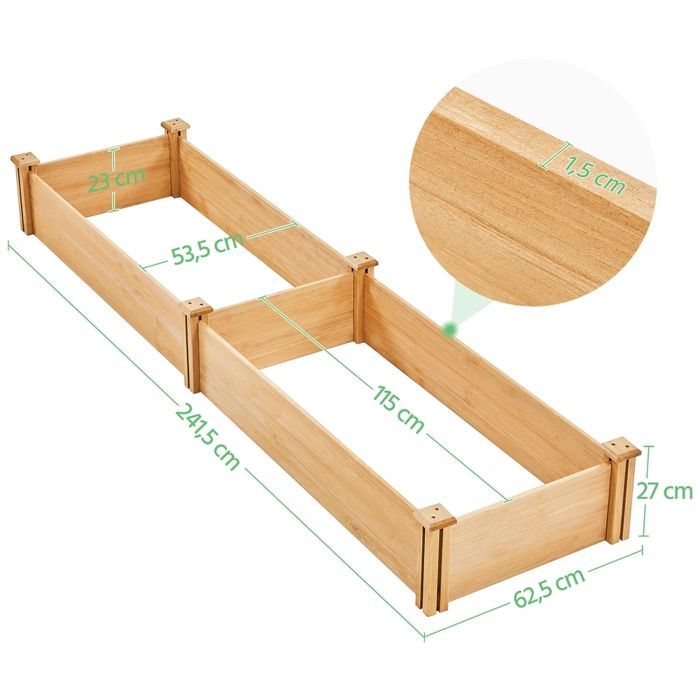 Yaheetech Wooden Raised Garden Bed, Outdoor/Indoor Vegetable Planter, Flower and Vegetable Planter, 245.5 × 62.5 × 27 cm