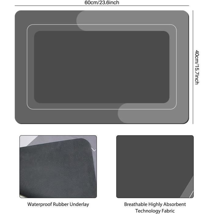 Tapis de Bain - Absorbant - Diatomite - AntidéRapant - 40 x 60 cm - Gris