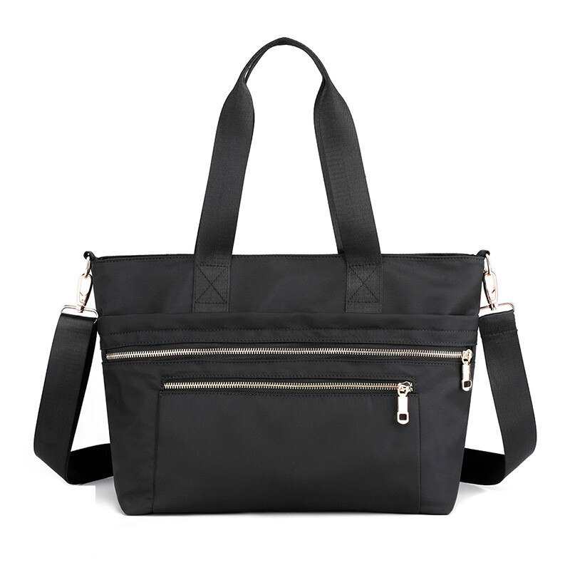 Sac bandoulière grande capacité en nylon pour femme, noir et rose, avec ceinture, grand sac fourre-tout.