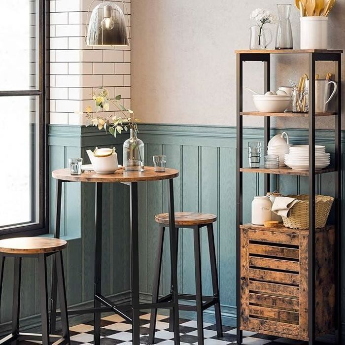 VASAGLE Bar Stools, Set of 4, High Seat Chairs, Metal Frame, Easy Assembly, 65 cm Height, Rustic Brown and Black