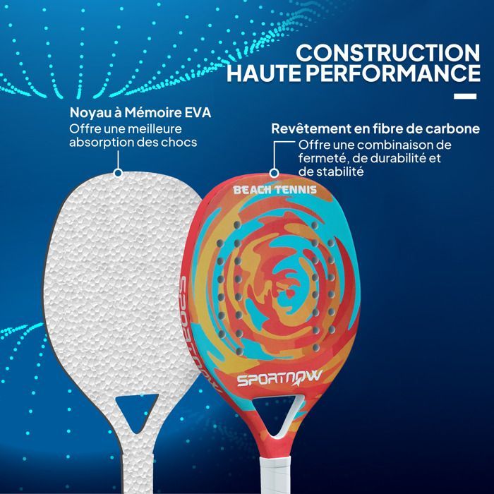 Raquette de beach tennis racket en fibre de carbone avec sac de raquette et poignée antidérapante, jaune