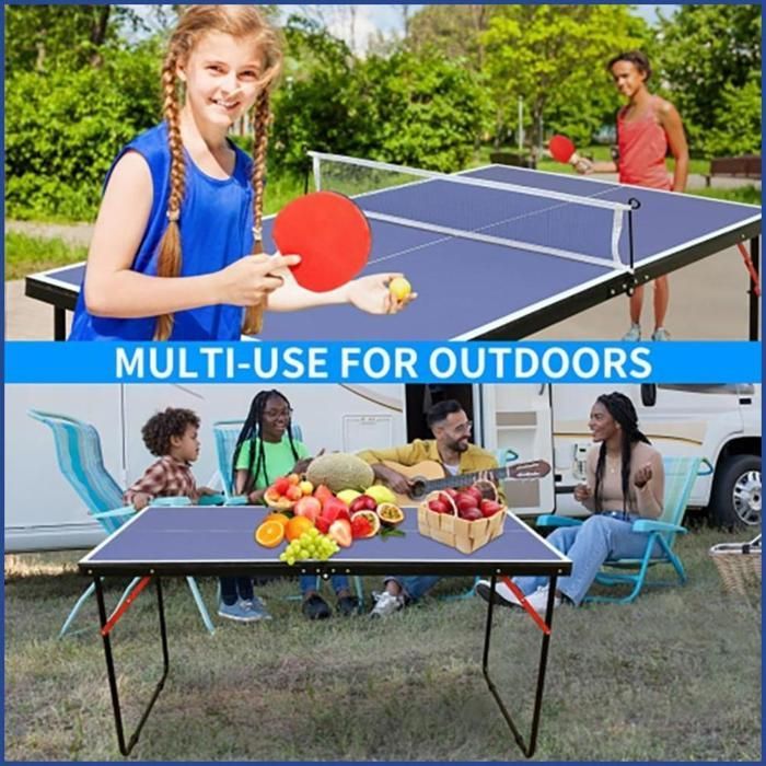 Table de ping-pong pliable 4,5FT (137,2cm) - Portable avec filet, 2 raquettes et 3 balles - Bleu