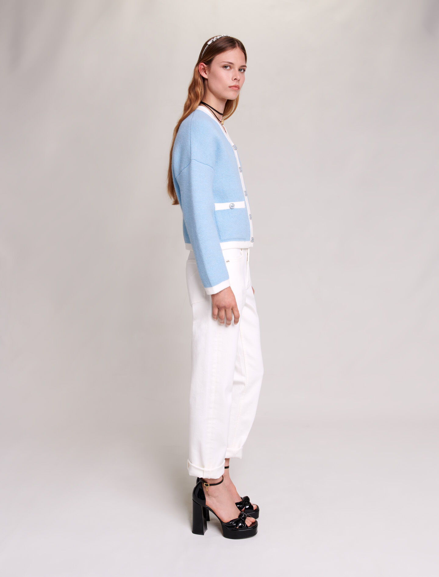 Cardigan tricotat albastru deschis